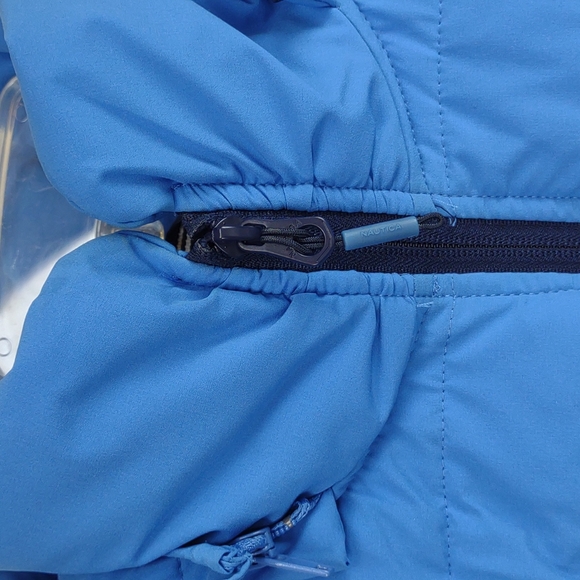 Womens Nautica Blue Stretch Packable Puffer Coat Detachable Hood Water - Picture 13 of 16